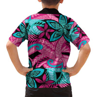 Plumeria Polynesian Pattern Family Matching Long Sleeve Bodycon Dress and Hawaiian Shirt Unique Fantasy Pink Teal LT01 - Polynesian Pride