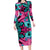 Plumeria Polynesian Pattern Family Matching Long Sleeve Bodycon Dress and Hawaiian Shirt Unique Fantasy Pink Teal