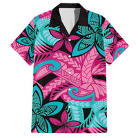 Plumeria Polynesian Pattern Family Matching Off The Shoulder Long Sleeve Dress and Hawaiian Shirt Unique Fantasy Pink Teal LT01 Dad's Shirt - Short Sleeve Pink - Polynesian Pride