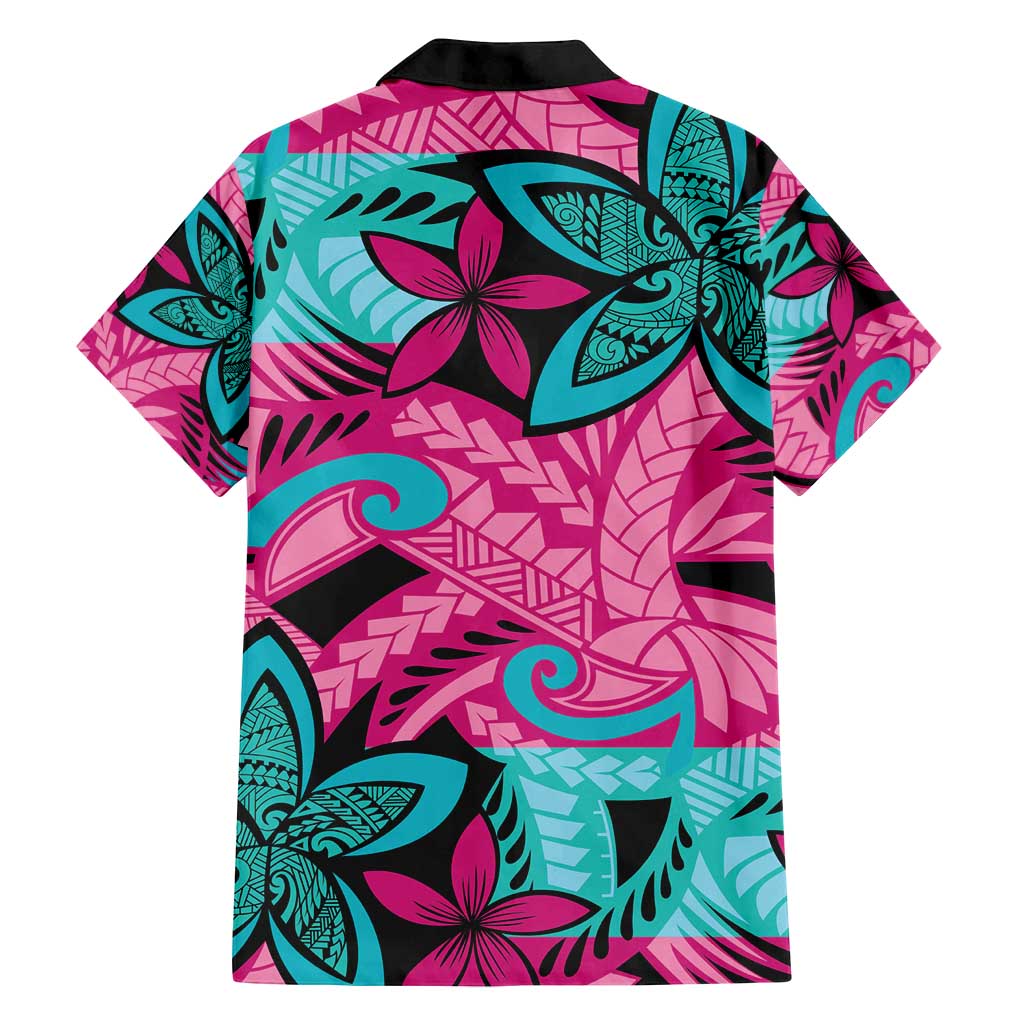 Plumeria Polynesian Pattern Family Matching Off Shoulder Maxi Dress and Hawaiian Shirt Unique Fantasy Pink Teal