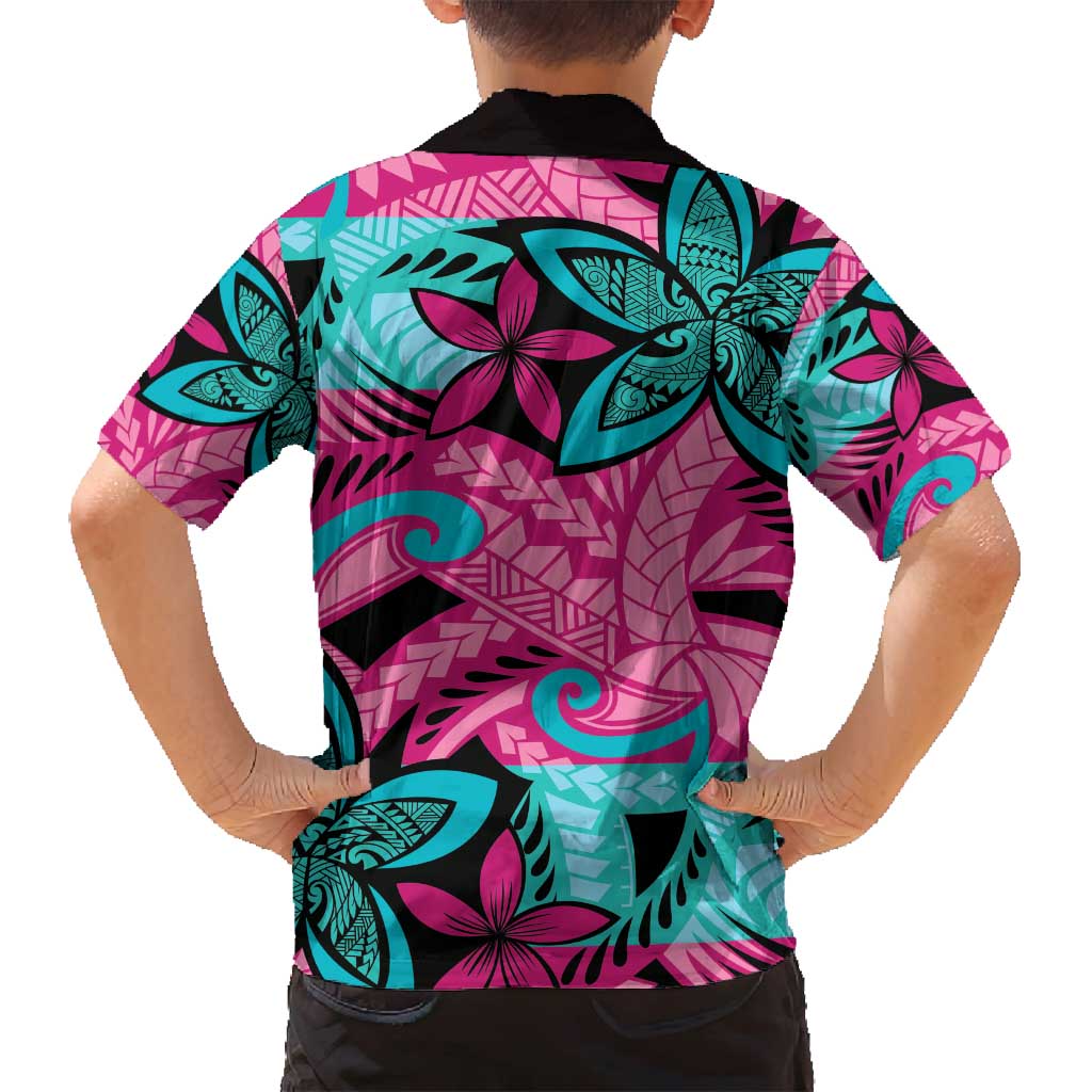 Plumeria Polynesian Pattern Family Matching Puletasi and Hawaiian Shirt Unique Fantasy Pink Teal