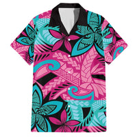 Plumeria Polynesian Pattern Family Matching Short Sleeve Bodycon Dress and Hawaiian Shirt Unique Fantasy Pink Teal LT01 Dad's Shirt - Short Sleeve Pink - Polynesian Pride