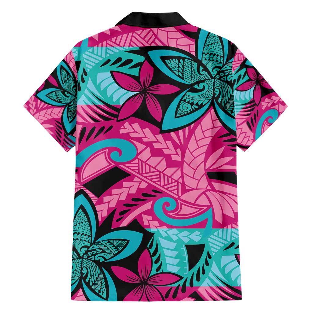 Plumeria Polynesian Pattern Family Matching Short Sleeve Bodycon Dress and Hawaiian Shirt Unique Fantasy Pink Teal LT01 - Polynesian Pride
