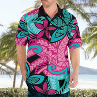 Plumeria Polynesian Pattern Hawaiian Shirt Unique Fantasy Pink Teal