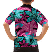 Plumeria Polynesian Pattern Hawaiian Shirt Unique Fantasy Pink Teal