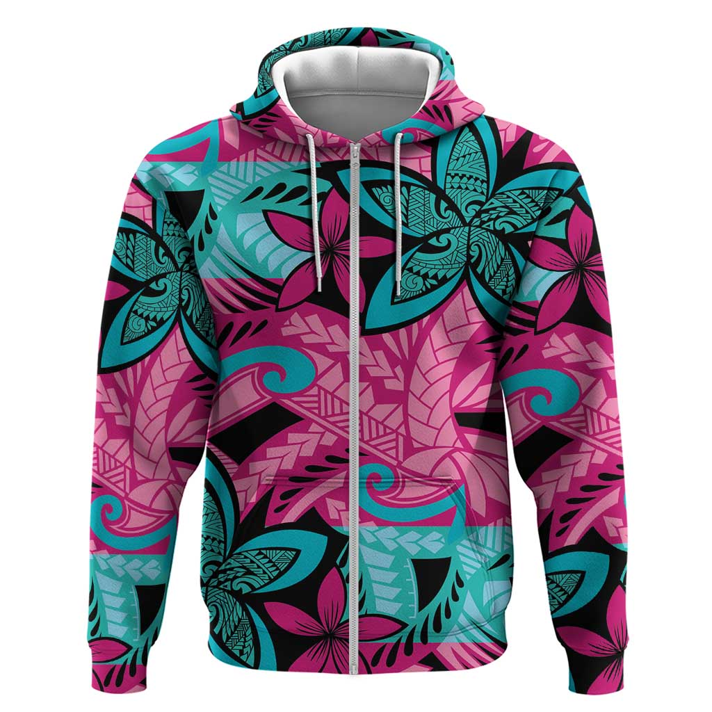 Plumeria Polynesian Pattern Hoodie Unique Fantasy Pink Teal
