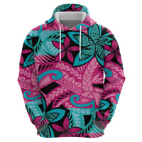 Plumeria Polynesian Pattern Hoodie Unique Fantasy Pink Teal