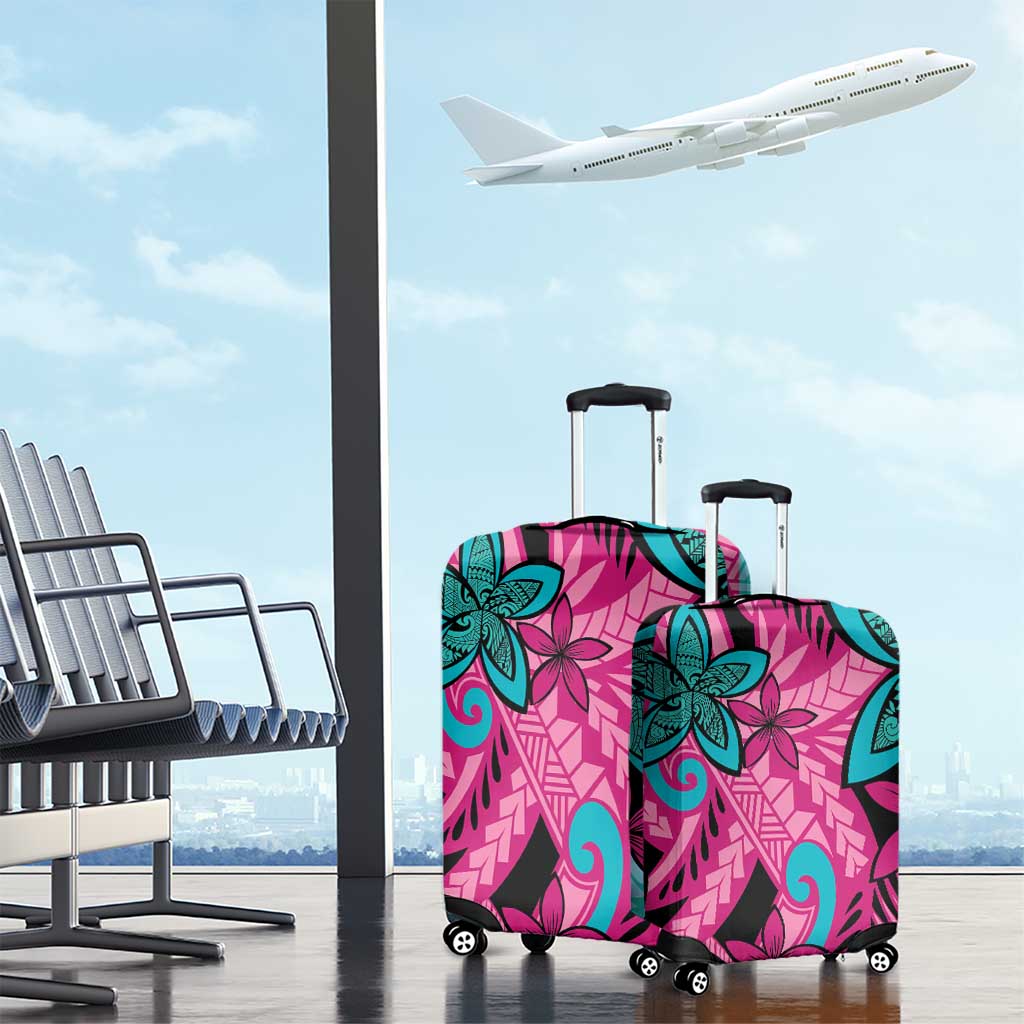 Plumeria Polynesian Pattern Luggage Cover Unique Fantasy Pink Teal