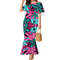 Plumeria Polynesian Pattern Mermaid Dress Unique Fantasy Pink Teal LT01 Women Pink - Polynesian Pride