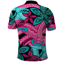 Plumeria Polynesian Pattern Polo Shirt Unique Fantasy Pink Teal