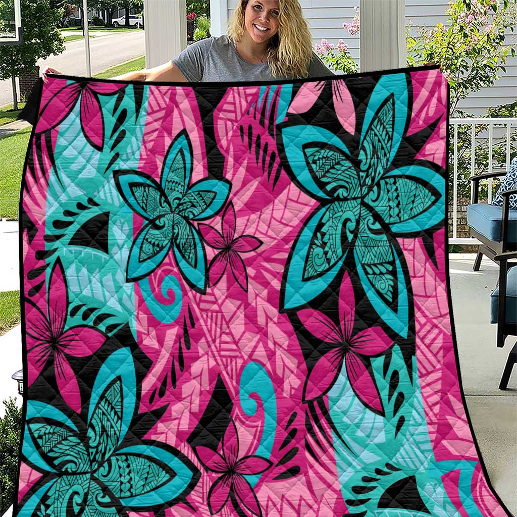 Plumeria Polynesian Pattern Quilt Unique Fantasy Pink Teal