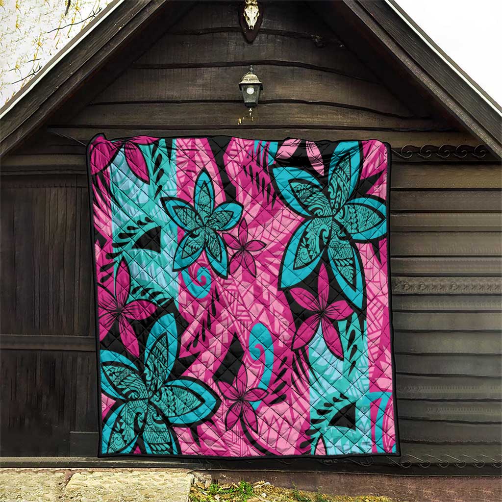 Plumeria Polynesian Pattern Quilt Unique Fantasy Pink Teal