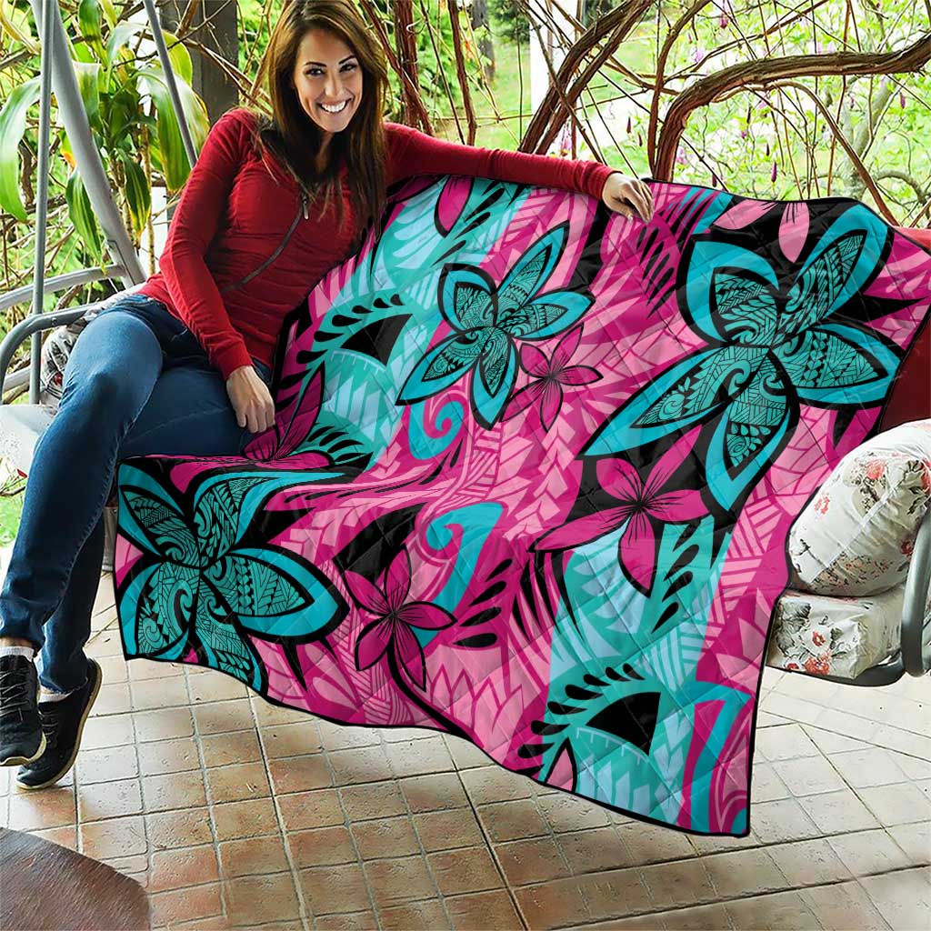 Plumeria Polynesian Pattern Quilt Unique Fantasy Pink Teal