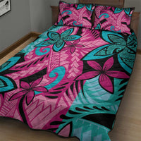 Plumeria Polynesian Pattern Quilt Bed Set Unique Fantasy Pink Teal