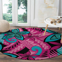 Plumeria Polynesian Pattern Round Carpet Unique Fantasy Pink Teal