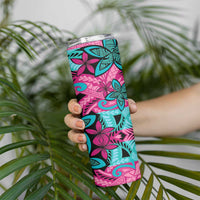 Plumeria Polynesian Pattern Skinny Tumbler Unique Fantasy Pink Teal LT01 - Polynesian Pride