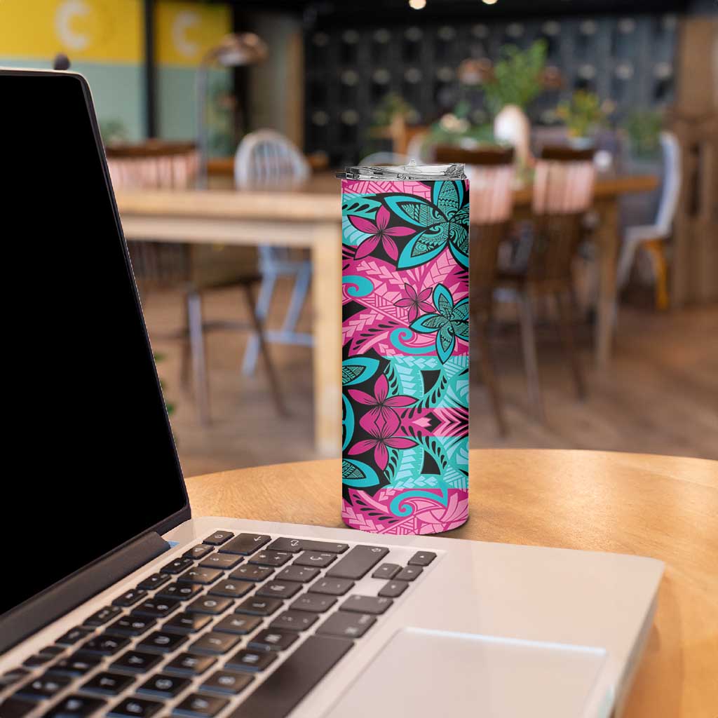 Plumeria Polynesian Pattern Skinny Tumbler Unique Fantasy Pink Teal LT01 - Polynesian Pride