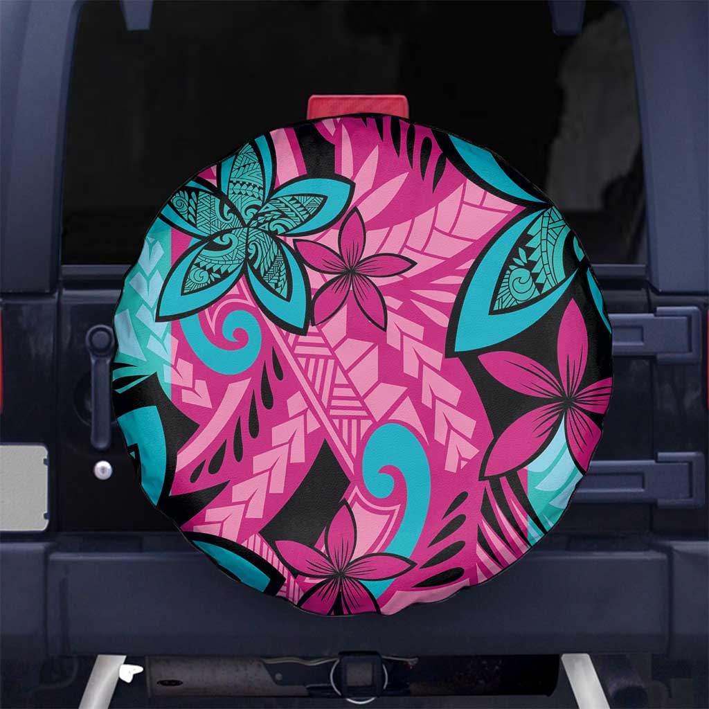 Plumeria Polynesian Pattern Spare Tire Cover Unique Fantasy Pink Teal