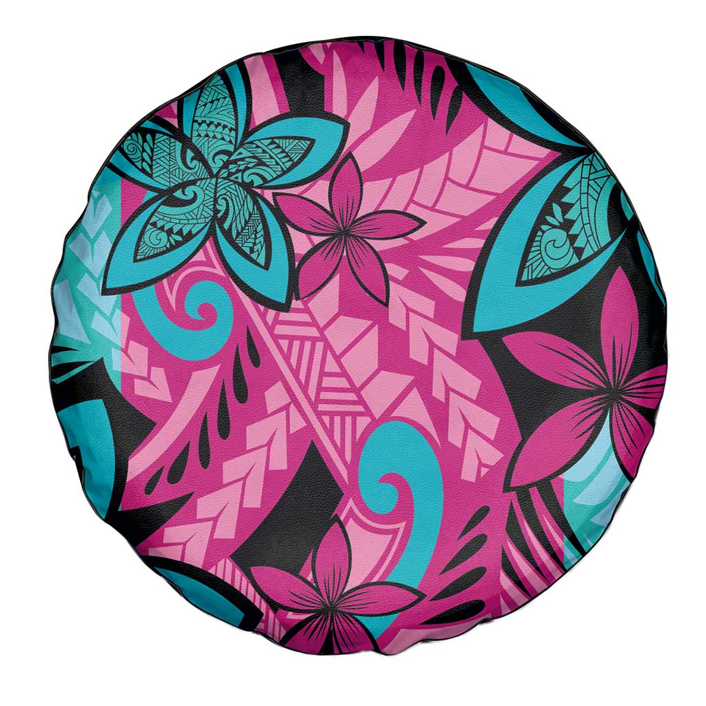 Plumeria Polynesian Pattern Spare Tire Cover Unique Fantasy Pink Teal