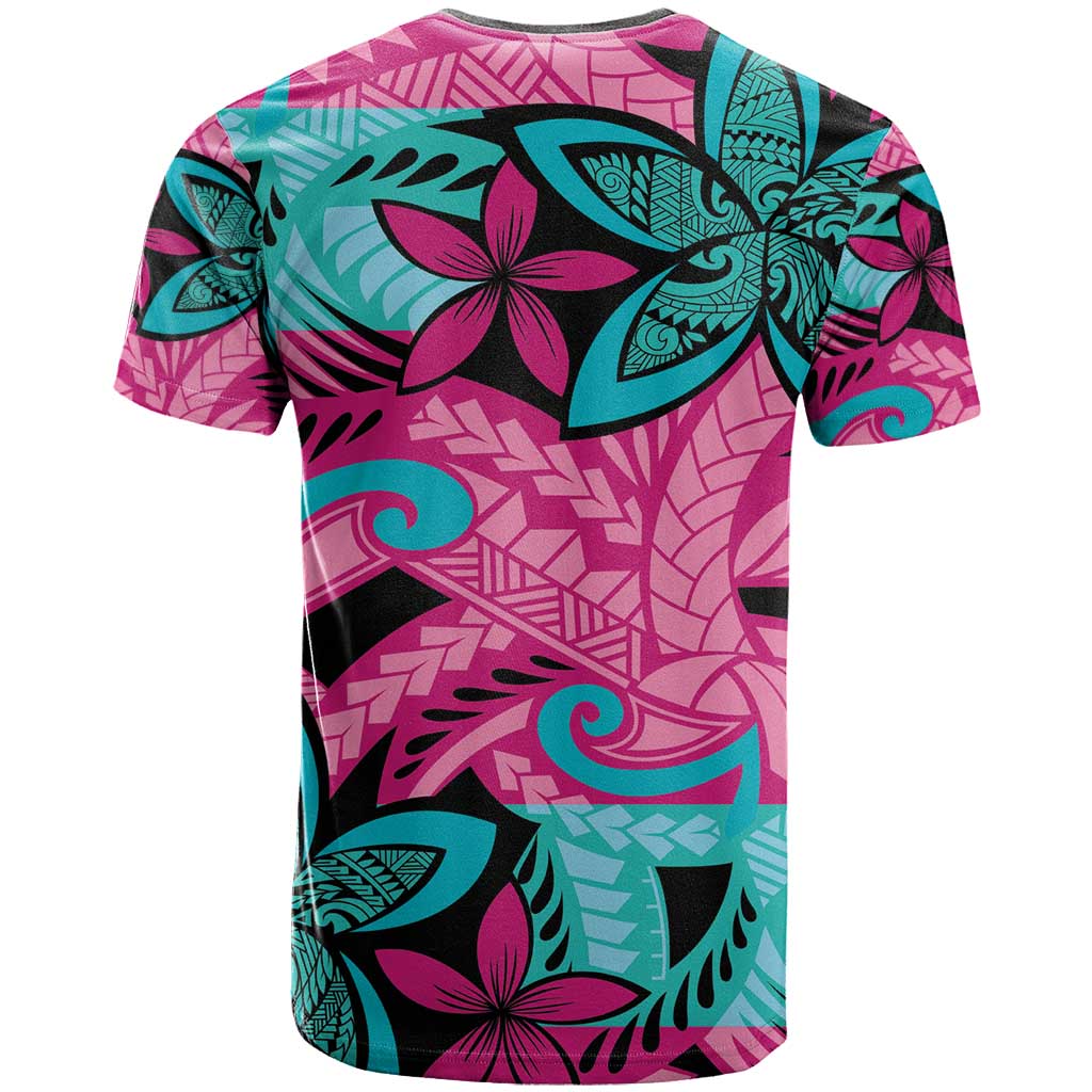 Plumeria Polynesian Pattern T Shirt Unique Fantasy Pink Teal
