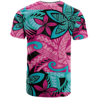 Plumeria Polynesian Pattern T Shirt Unique Fantasy Pink Teal