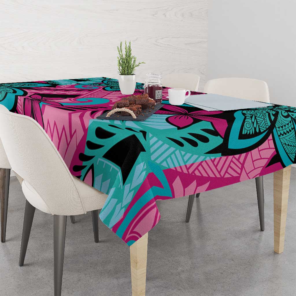 Plumeria Polynesian Pattern Tablecloth Unique Fantasy Pink Teal