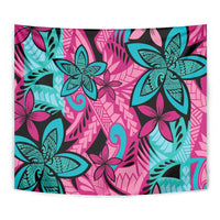 Plumeria Polynesian Pattern Tapestry Unique Fantasy Pink Teal