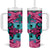 Plumeria Polynesian Pattern Tumbler With Handle Unique Fantasy Pink Teal