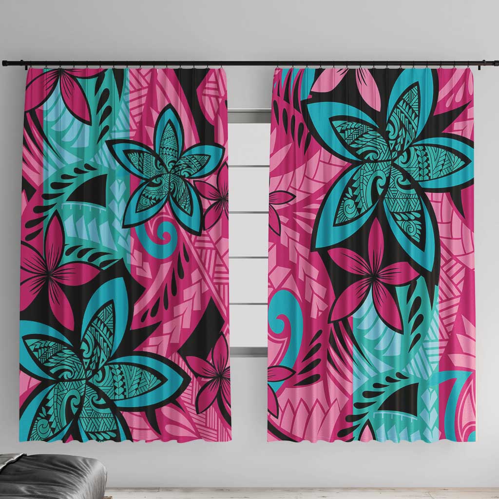 Plumeria Polynesian Pattern Window Curtain Unique Fantasy Pink Teal
