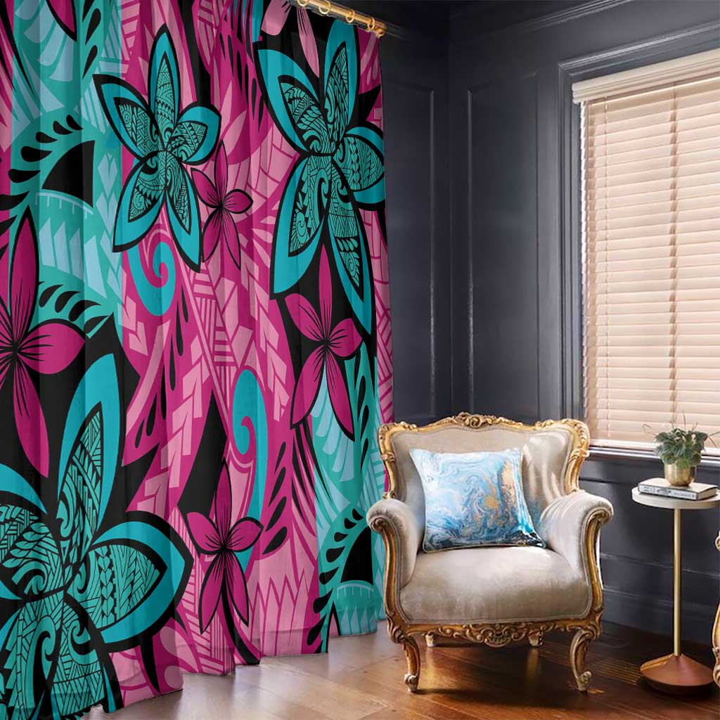 Plumeria Polynesian Pattern Window Curtain Unique Fantasy Pink Teal