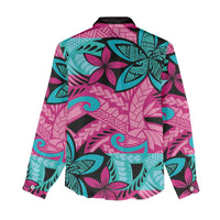 Plumeria Polynesian Pattern Women Casual Shirt Unique Fantasy Pink Teal LT01 - Polynesian Pride