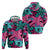 Plumeria Polynesian Pattern Zip Hoodie Unique Fantasy Pink Teal