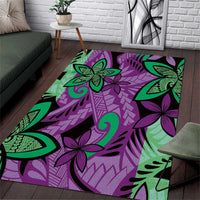 Plumeria Polynesian Pattern Area Rug Unique Fantasy Purple Green