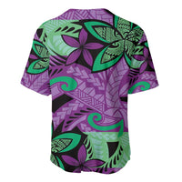 Plumeria Polynesian Pattern Baseball Jersey Unique Fantasy Purple Green LT01 - Polynesian Pride