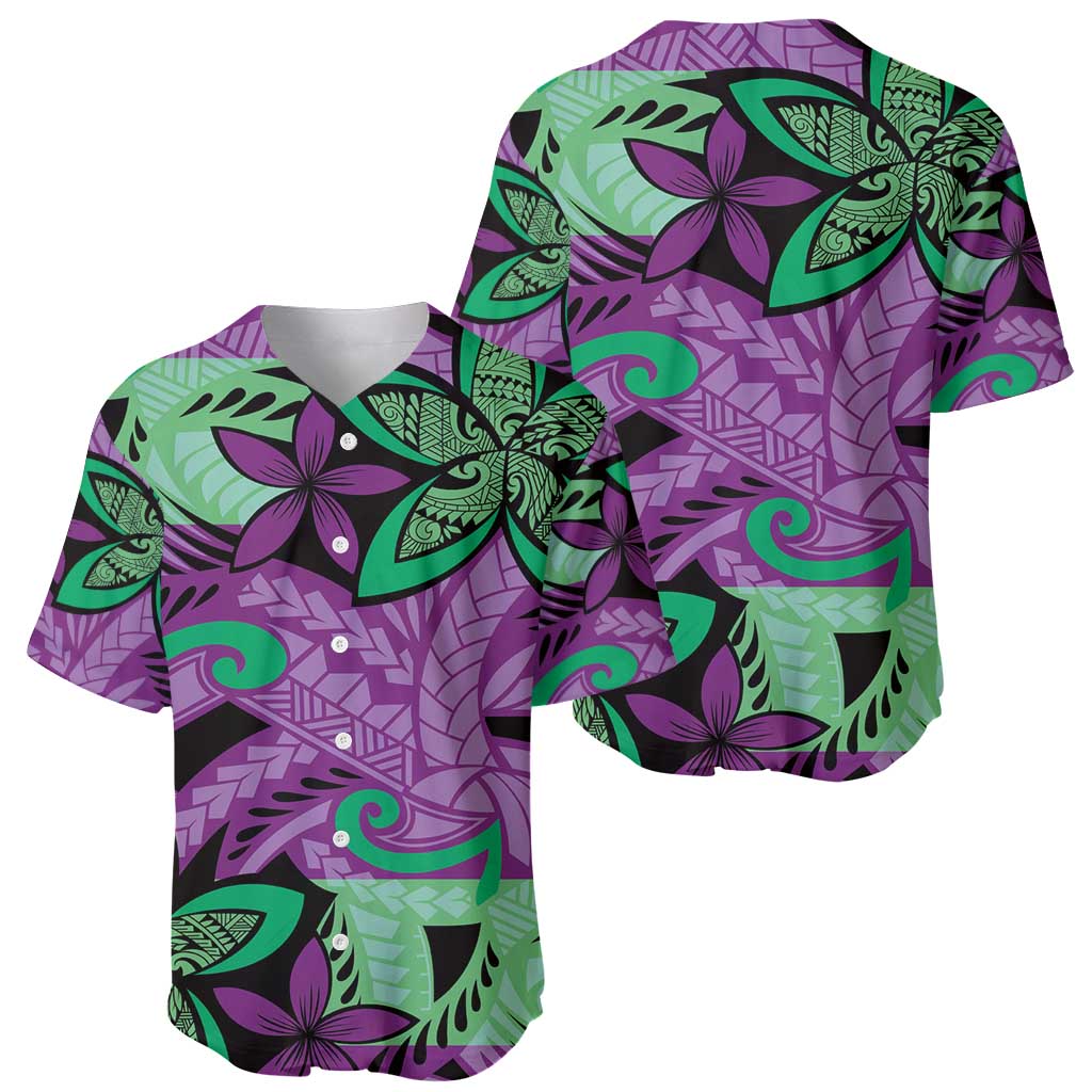 Plumeria Polynesian Pattern Baseball Jersey Unique Fantasy Purple Green LT01 - Polynesian Pride