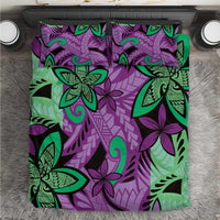 Plumeria Polynesian Pattern Bedding Set Unique Fantasy Purple Green