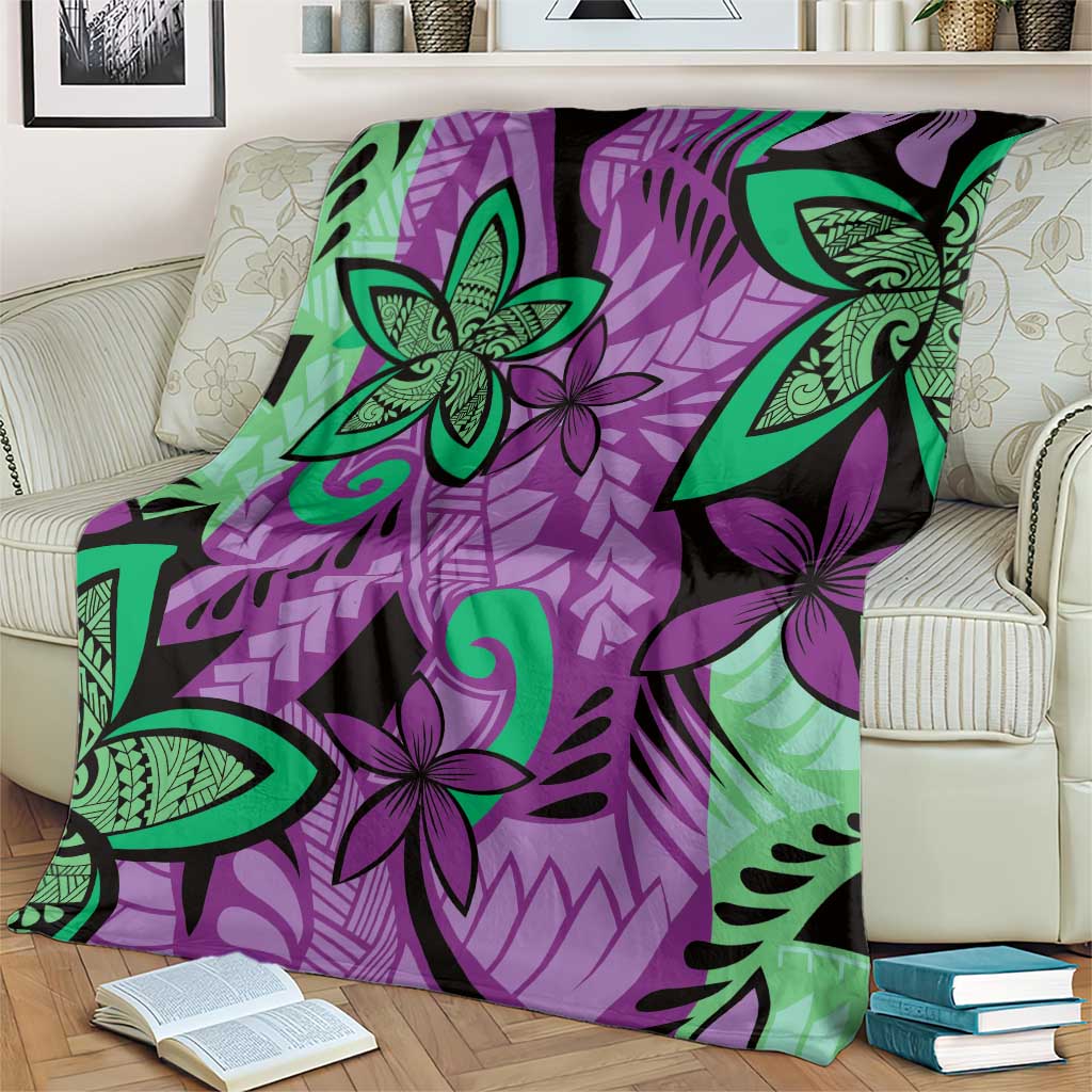 Plumeria Polynesian Pattern Blanket Unique Fantasy Purple Green