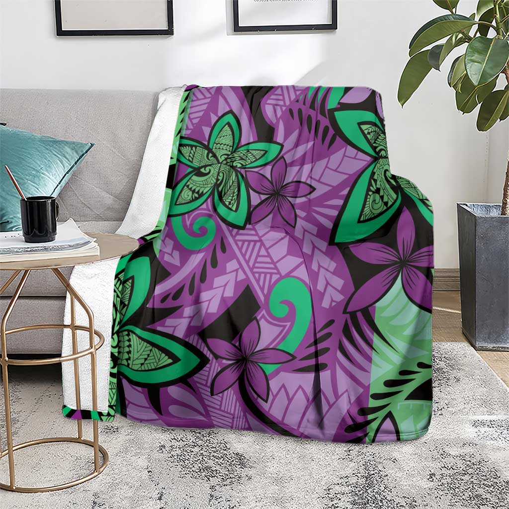 Plumeria Polynesian Pattern Blanket Unique Fantasy Purple Green