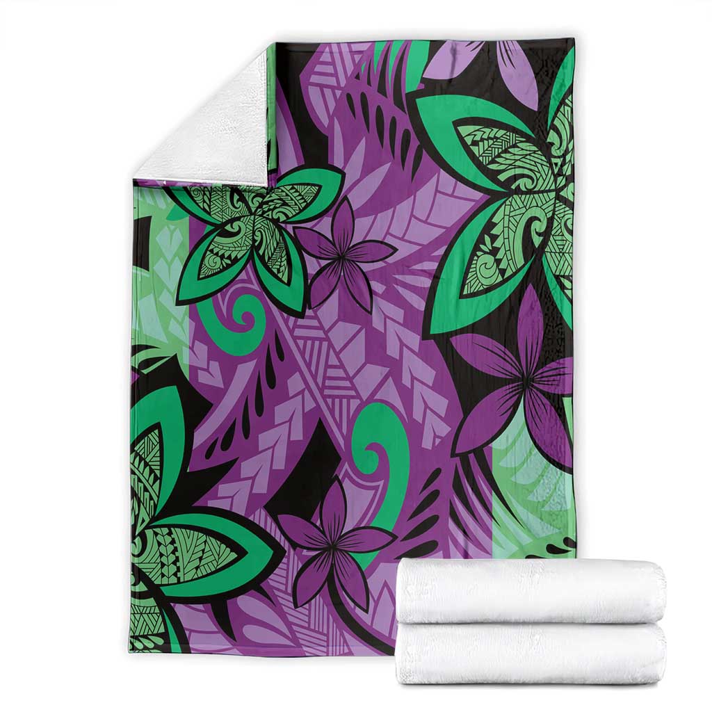 Plumeria Polynesian Pattern Blanket Unique Fantasy Purple Green