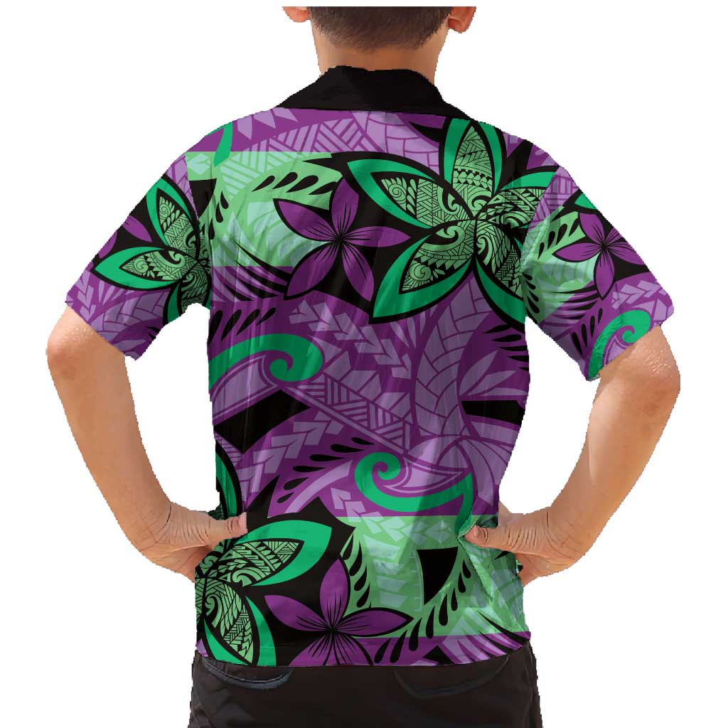 Plumeria Polynesian Pattern Family Matching Mermaid Dress and Hawaiian Shirt Unique Fantasy Purple Green LT01 - Polynesian Pride