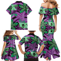 Plumeria Polynesian Pattern Family Matching Mermaid Dress and Hawaiian Shirt Unique Fantasy Purple Green LT01 - Polynesian Pride