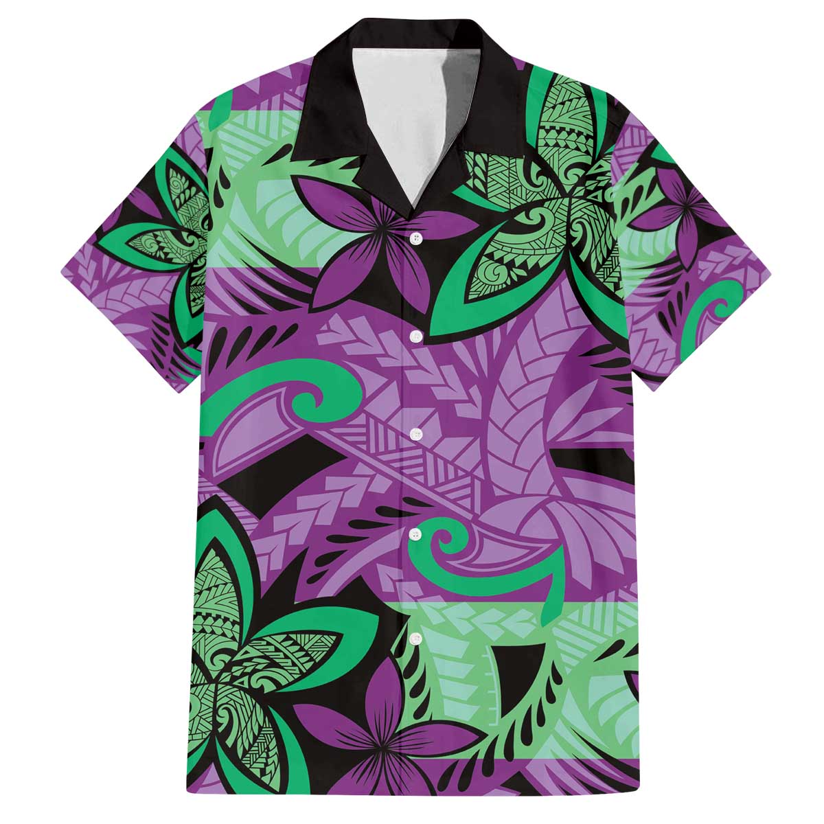 Plumeria Polynesian Pattern Family Matching Off The Shoulder Long Sleeve Dress and Hawaiian Shirt Unique Fantasy Purple Green LT01 Dad's Shirt - Short Sleeve Purple - Polynesian Pride