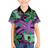 Plumeria Polynesian Pattern Family Matching Off The Shoulder Long Sleeve Dress and Hawaiian Shirt Unique Fantasy Purple Green LT01 Son's Shirt Purple - Polynesian Pride