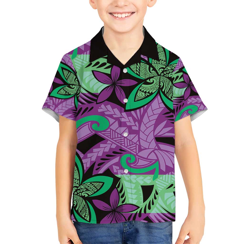 Plumeria Polynesian Pattern Family Matching Off Shoulder Maxi Dress and Hawaiian Shirt Unique Fantasy Purple Green