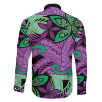 Plumeria Polynesian Pattern Family Matching Short Sleeve Bodycon Dress and Hawaiian Shirt Unique Fantasy Purple Green LT01 - Polynesian Pride
