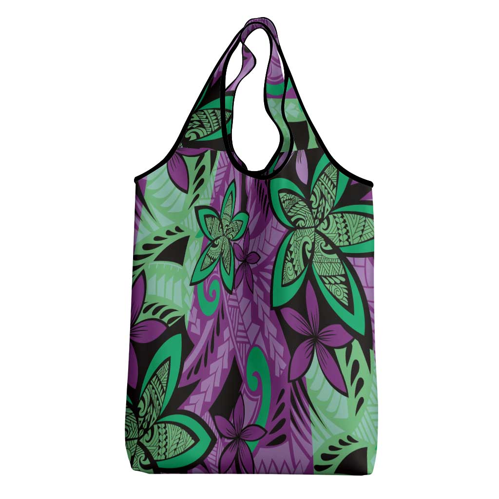 Plumeria Polynesian Pattern Grocery Bag Unique Fantasy Purple Green LT01 - Polynesian Pride