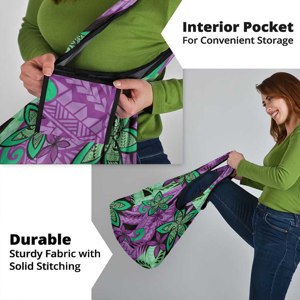 Plumeria Polynesian Pattern Grocery Bag Unique Fantasy Purple Green LT01 - Polynesian Pride