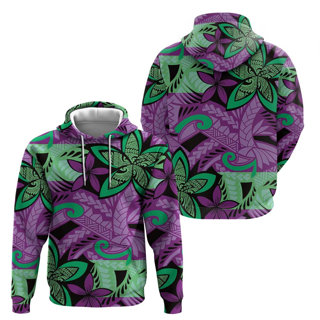 Plumeria Polynesian Pattern Hoodie Unique Fantasy Purple Green