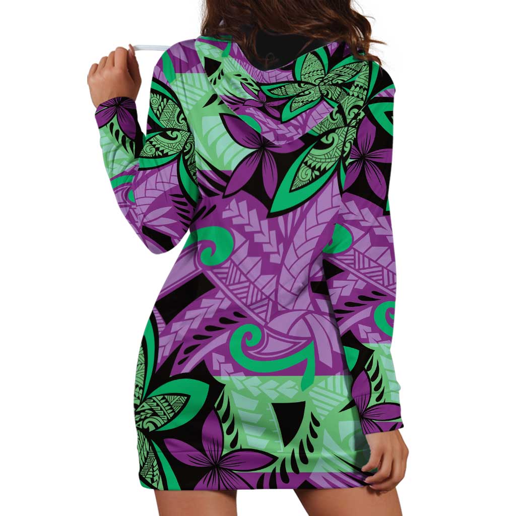 Plumeria Polynesian Pattern Hoodie Dress Unique Fantasy Purple Green