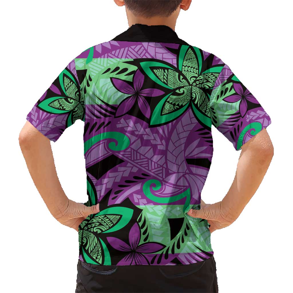 Plumeria Polynesian Pattern Kid Hawaiian Shirt Unique Fantasy Purple Green